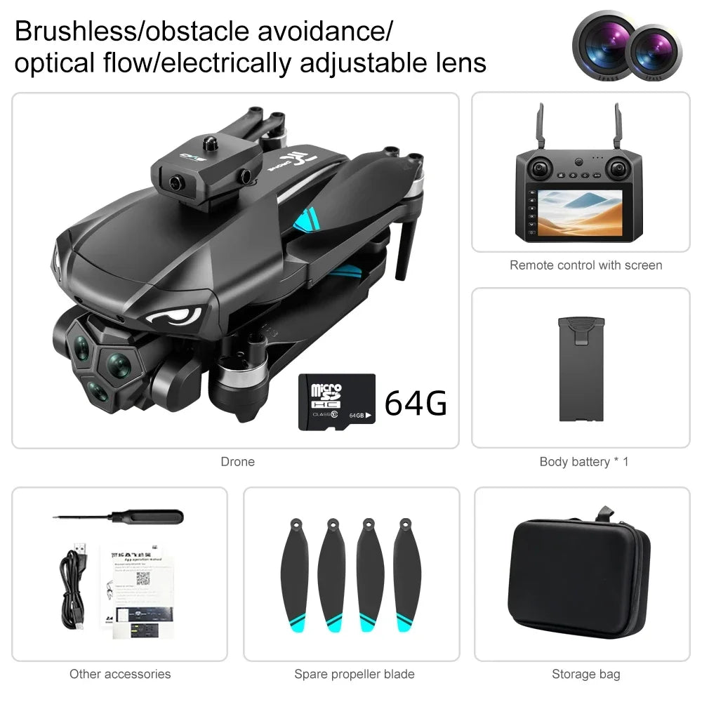 Drones with HD Three Cameras M33 360°Obstacle Avoidance Zoom Screen RC WIFI 20Min ESC  Brushless FPV Drone Toys