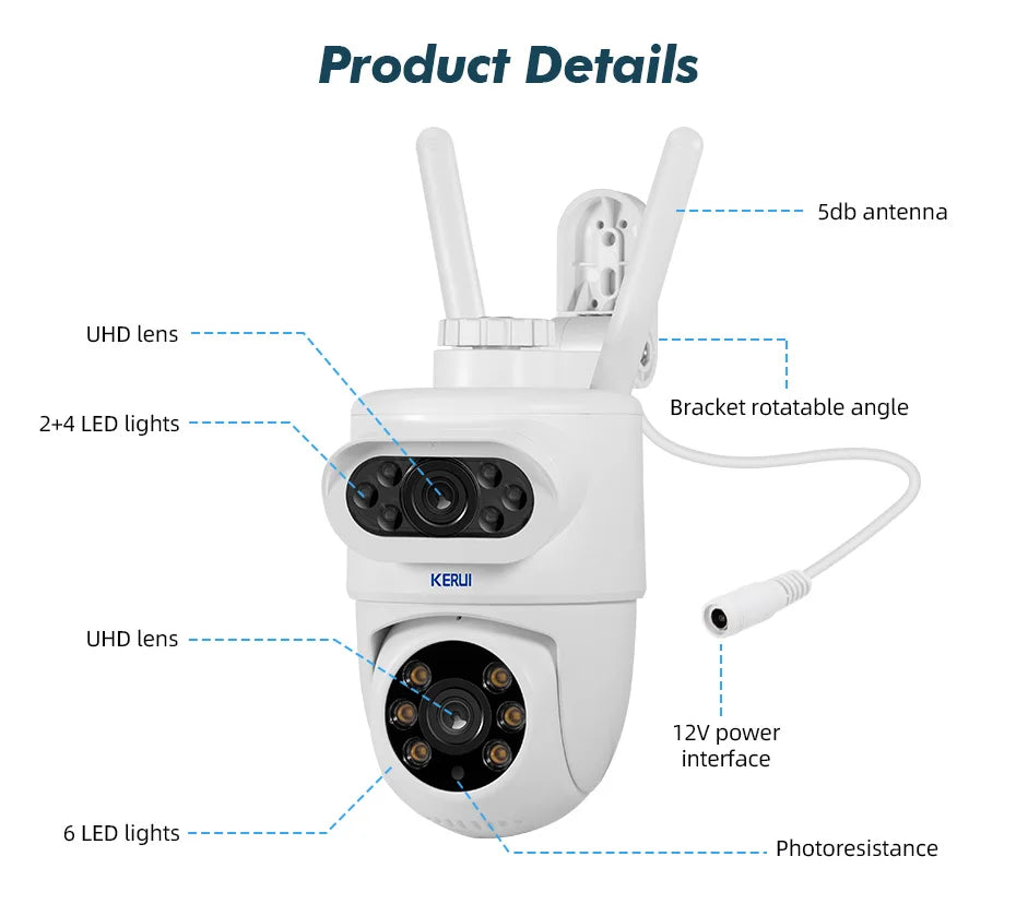 KERUI Outdoor 10MP 5K HD Dual Lens WiFi IP Camera Tuya Smart PTZ Wireless Home Security CCTV Video Surveillance Human Detection