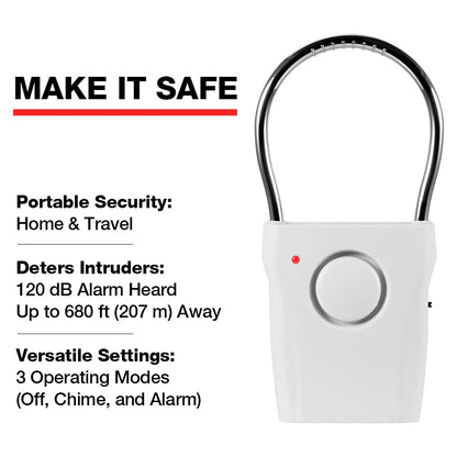 120dB Door Handle Alarm Door Security Alarm with Adjustable Settings Alarm Equipment for Door Window for Travel Hotel Security