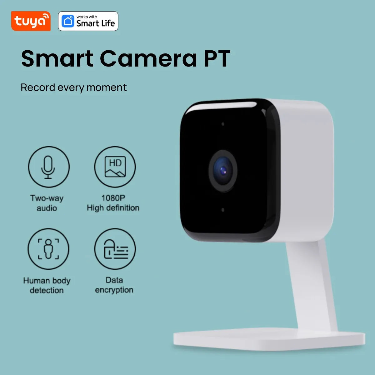 Kamera Tuya Smart 1080p Wi-Fi Smart Home Security 2MP, HD, alerty aplikacji w czasie rzeczywistym, dźwięk dwukierunkowy, z funkcją śledzenia ruchu dla dzieci i zwierząt domowych