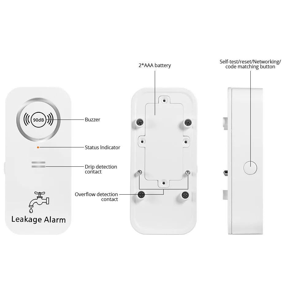 Detektor wycieku wody KERUI 90db Bezprzewodowy czujnik wody współpracujący z systemem alarmowym KERUI Monitorowanie alertów o wyciekach Wyciek i kapanie