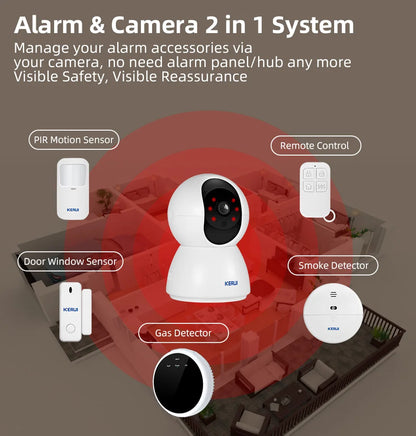 KERUI Bezprzewodowy 3MP WIFI IOT Kamera Alarmowa System CCTV Nadzór Domowy Bezpieczeństwo Włamywacza Kamera Alarm 2 w 1 Czujnik Ruchu Drzwi