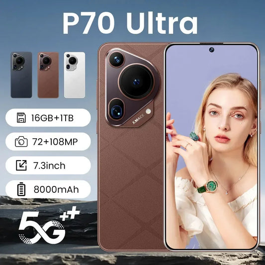 P70 Ultra Smartphone 7.3 cala Globalna wersja Android14 Oryginalny telefon komórkowy Snapdragon 8 gen 3 Telefon komórkowy 5G Dual Sim Telefony komórkowe