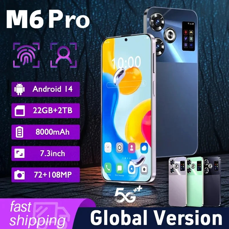 2025 M6 Pro New Smartphone 5G 7.3-inch High-definition Android 14 Snapdragon 8gen3 5G Dual SIM 8000mAh Unlocking Mobile Phone