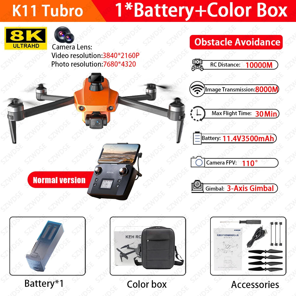 K11 Tubro GPS Drone 8K Camera 360° Laser Obstacle Avoidance 3-axis Gimbal Anti-Shake Camera 5G Digital Image Transmission Drone