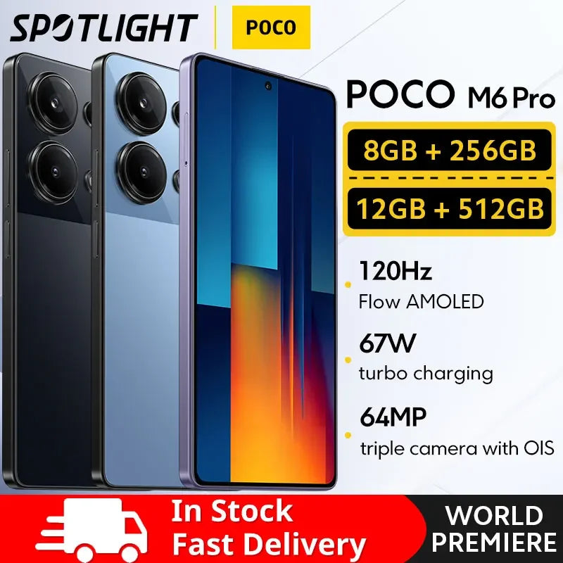 POCO M6 Pro 4G Global Version Smartfon Helio G99 Ultra 120Hz Flow AMOLED 64MP Potrójny aparat z OIS 67W turboładowanie