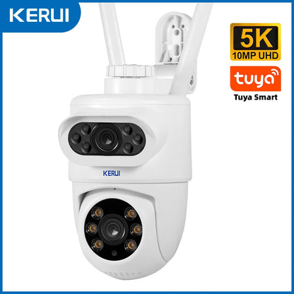 KERUI Outdoor 10MP 5K HD Dual Lens WiFi IP Camera Tuya Smart PTZ Bezprzewodowa ochrona domu CCTV Nadzór wideo Wykrywanie ludzi