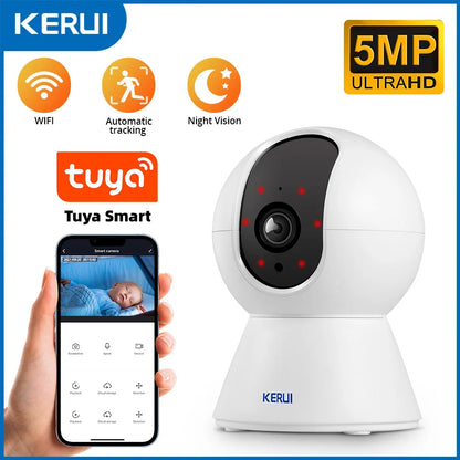 KERUI 5MP Tuya Smart Mini WiFi IP Camera Indoor Wireless Home Security AI Human Detect CCTV Surveillance Camera Auto Tracking