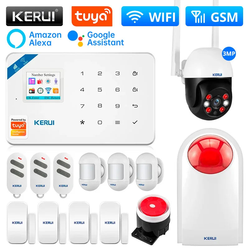 KERUI W181 Alarm System for Home WIFI GSM Alarm Support Alexa Tuya Smart Motion Sensor Door Sensor Detector Siren RFID