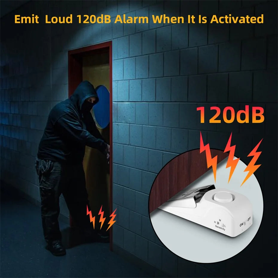 2pcs Door Stop Alarm with 120dB Siren Portable Door Stopper Security Alarm for Home Hotel 3 Levels Sensitivity Door Wedge Alarm