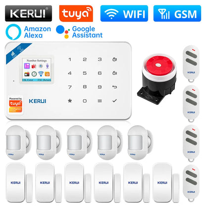 KERUI W181 Alarm System for Home WIFI GSM Alarm Support Alexa Tuya Smart Motion Sensor Door Sensor Detector Siren RFID