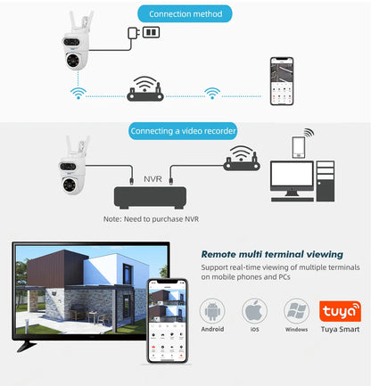 KERUI Outdoor 10MP 5K HD Dual Lens WiFi IP Camera Tuya Smart PTZ Wireless Home Security CCTV Video Surveillance Human Detection