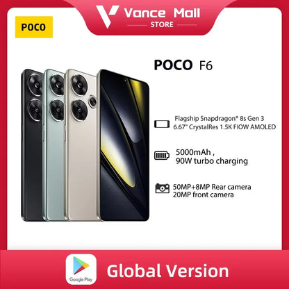 Globalna wersja POCO F6 5G 6,67" AMOLED Flagowy Snapdragon® 8s Gen 3 Ładowanie 90 W 50 MP Tylny aparat 120 Hz 5000 mAh NFC