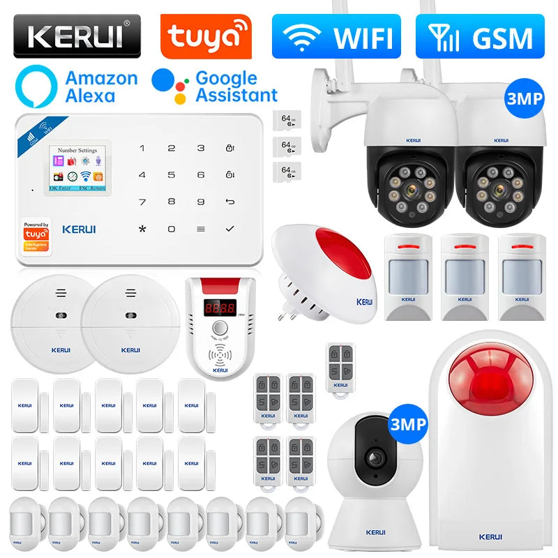 KERUI W181 Tuya Wireless Home WIFI GSM Alarm Home Security With Motion Detector Sensor Burglar Alarm System Support Alexa&Google