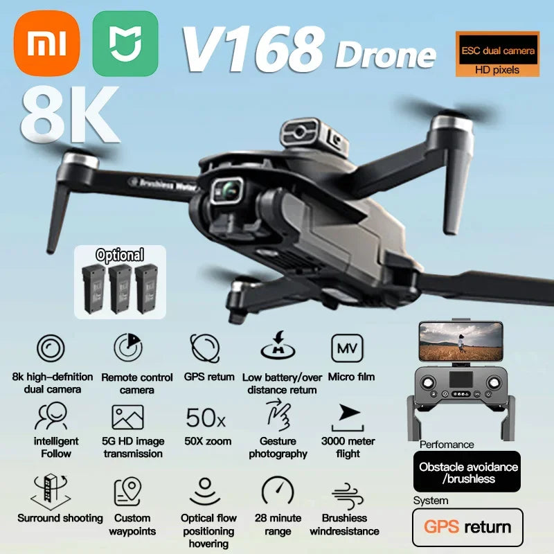 XIAOMI MIJIA V168 Dron 8K GPS Profesjonalna fotografia lotnicza HD Podwójny aparat Wielokierunkowy unikanie przeszkód Dron Oryginalny