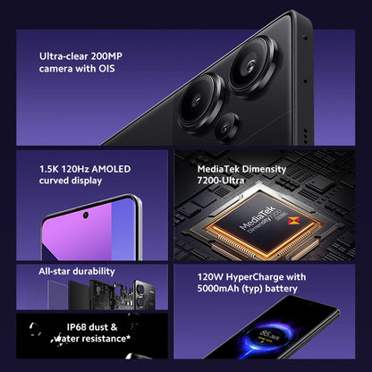 [Wersja globalna] Nowy smartfon Xiaomi Redmi Note 13 Pro Plus 5G 120 W HyperCharge MediaTek Dimensity 7200-Ultra 200 MP OIS Camera