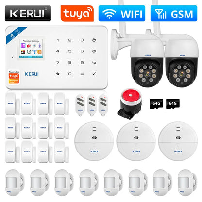 KERUI W181 System alarmowy WIFI GSM Tuya Smart APP Wsparcie Alexa Alarm bezpieczeństwa domowego Czujnik ruchu Czujnik okna i drzwi Przewodowa syrena