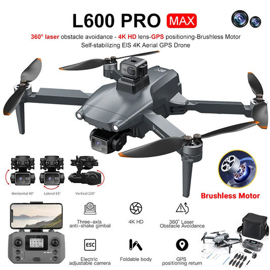 LYZRC L600 PRO MAX 3KM GPS Profesjonalny dron 4K HD Podwójna kamera 3-osiowy gimbal 360° Omijanie przeszkód Bezszczotkowy quadrocopter Zabawka