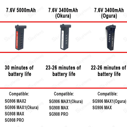 ZLL Dron SG906 Max2/Max1/Max Battery SG908 PRO/Max Drone Battery 7.6V 3400mAh/5000mAh Large Capacity SG906 Drone Accessories