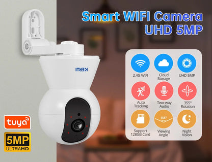 KERUI Indoor 4K HD Tuya Smart WiFi IP Camera Wireless 5MP 8MP Home Security CCTV Surveillance Camera with Side-mounted Brackets