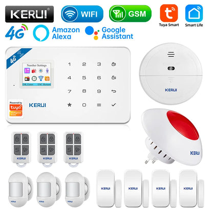 KERUI W184 4G/WIFI Alarm do domu Bezprzewodowe alarmy mieszkaniowe Zestaw sterujący inteligentnym systemem alarmowym Tuya Współpraca z Alexa Google Home