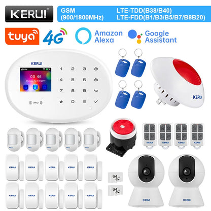 Zestaw alarmowy KERUI W204 4G GSM WIFI Tuya Smart Home Alarm Współpraca z Alexą Asystentem Google Kamera bezpieczeństwa Czujnik ruchu