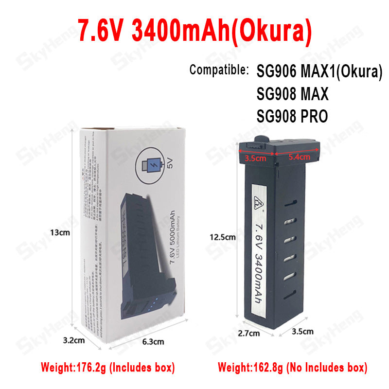 ZLL Dron SG906 Max2/Max1/Max Battery SG908 PRO/Max Drone Battery 7.6V 3400mAh/5000mAh Large Capacity SG906 Drone Accessories