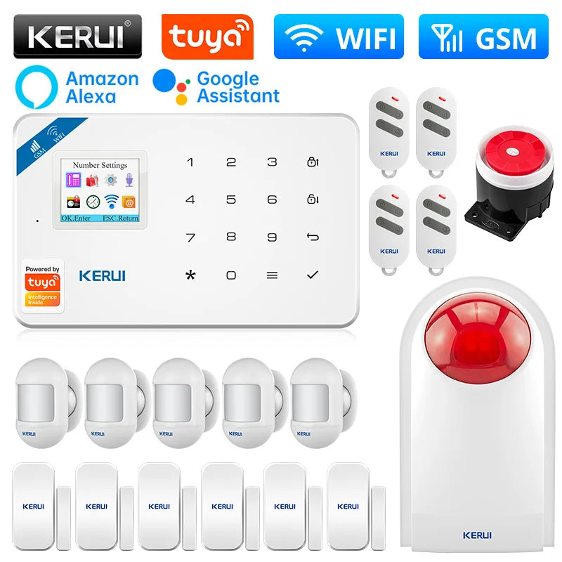 KERUI W181 Alarm System for Home WIFI GSM Alarm Support Alexa Tuya Smart Motion Sensor Door Sensor Detector Siren RFID