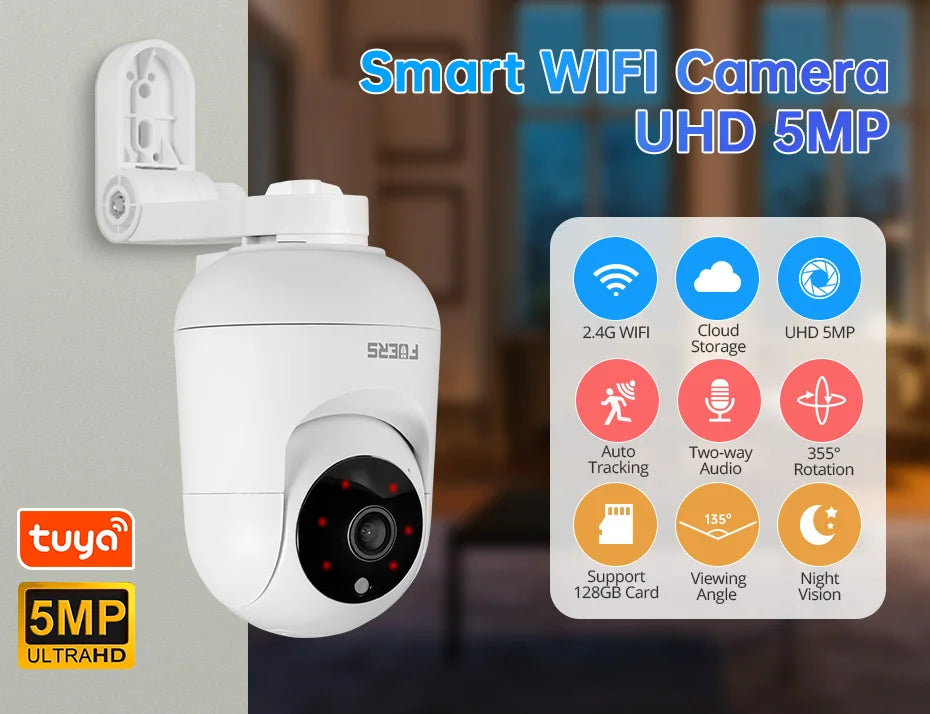 Kamera FUERS 4K 8MP WiFi IP z regulowanym uchwytem Tuya Smart Home Security Bezprzewodowa kamera monitorująca Baby Monitor Mini Cam