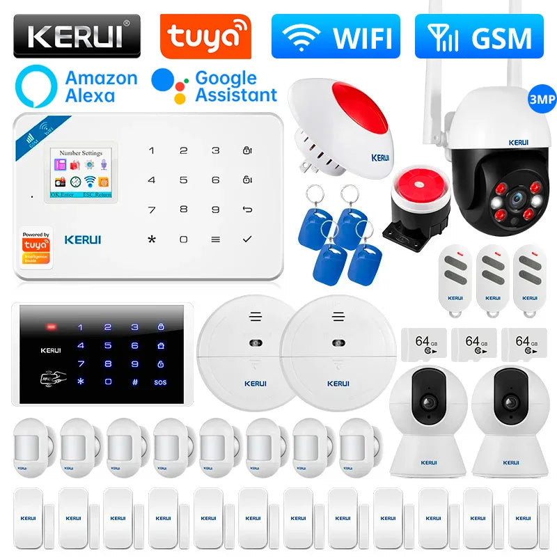 KERUI W181 Alarm System for Home WIFI GSM Alarm Support Alexa Tuya Smart Motion Sensor Door Sensor Detector Siren RFID