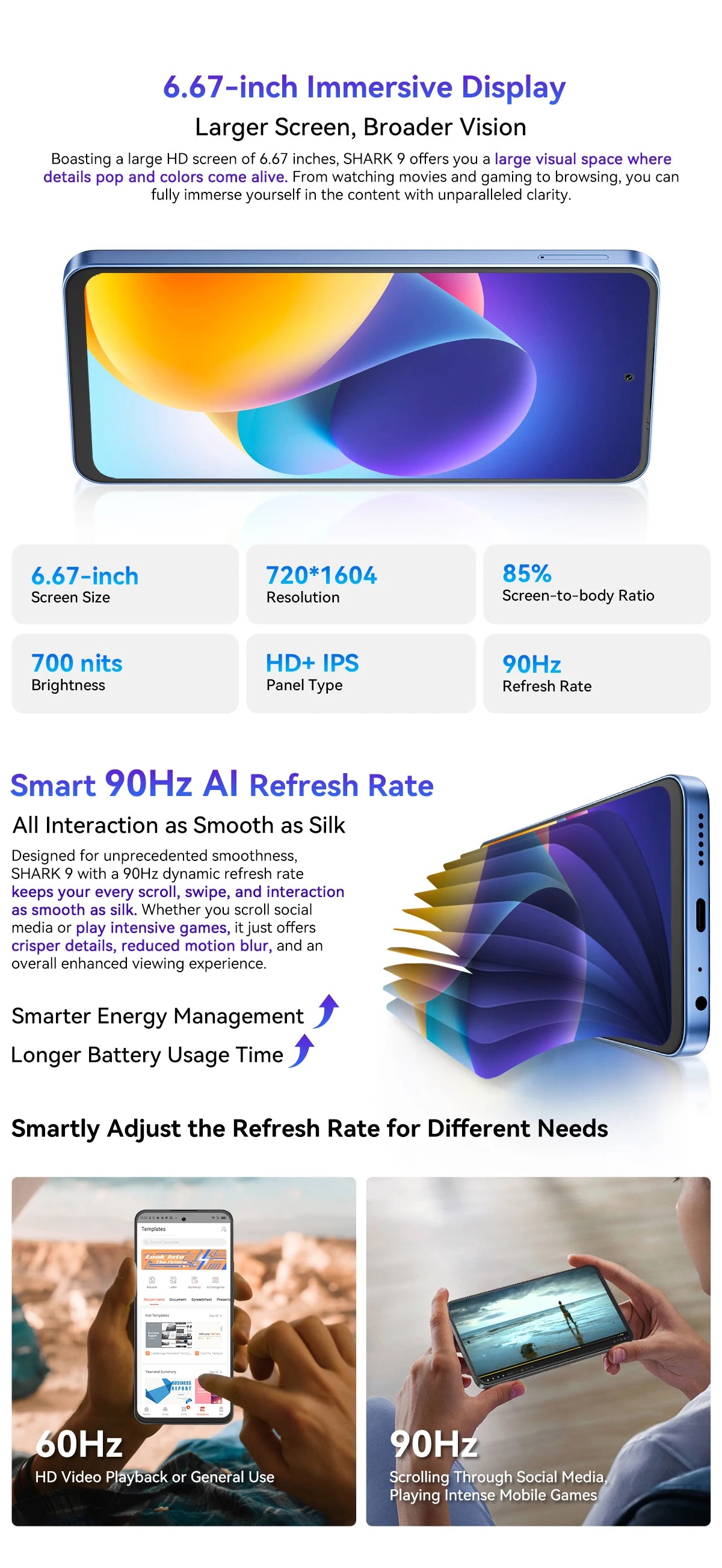 【Światowa premiera】Blackview SHARK 9 5G Smartfon 6,67'' HD+ IPS 90Hz Wyświetlacz NFC 50MP AI Główny aparat GPS Android 14 Telefon komórkowy