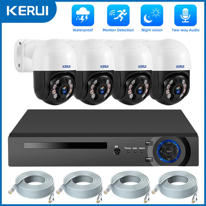 KERUI 4MP 8MP 2K 4K HD Wireless PTZ WIFI IP Security POE Camera System 4CH 8CH POE NVR Two Way Audio Video CCTV Surveillance Kit