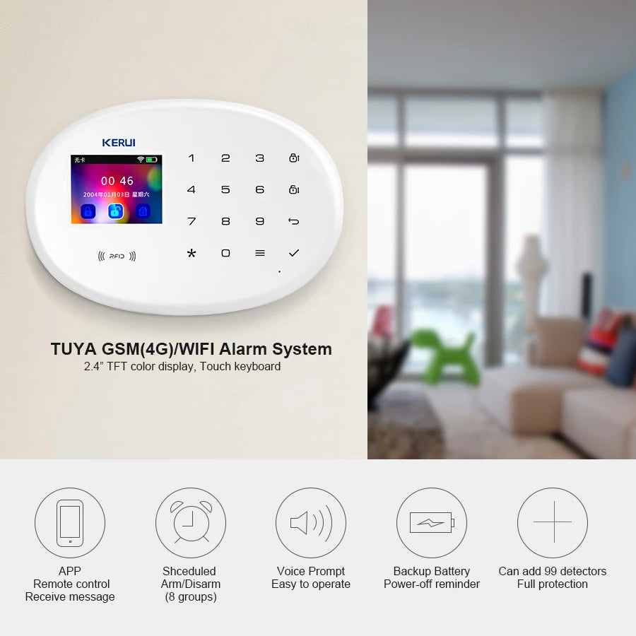 KERUI Alarm System For Home Burglar Security 433MHz WiFi GSM Alarm Wireless Tuya Smart House App Control Motion Detector Sensor