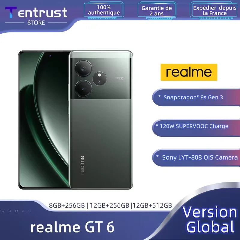 Global Version realme GT 6 GT6 5G Smartphone 6.78" 120HZ Snapdragon 8s Gen 3 Sony LYT-808 OIS Camera 50MP 120W 5500mAh Battery