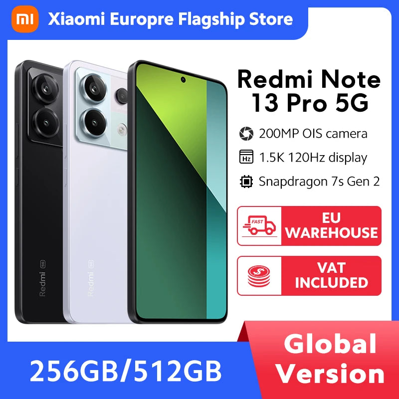 New Xiaomi Redmi Note 13 Pro 5G Smartphone 128GB/256GB ROM 200MP OIS Camera Snapdragon 7s Gen 2 67W Turbo Charging 6.67" AMOLED