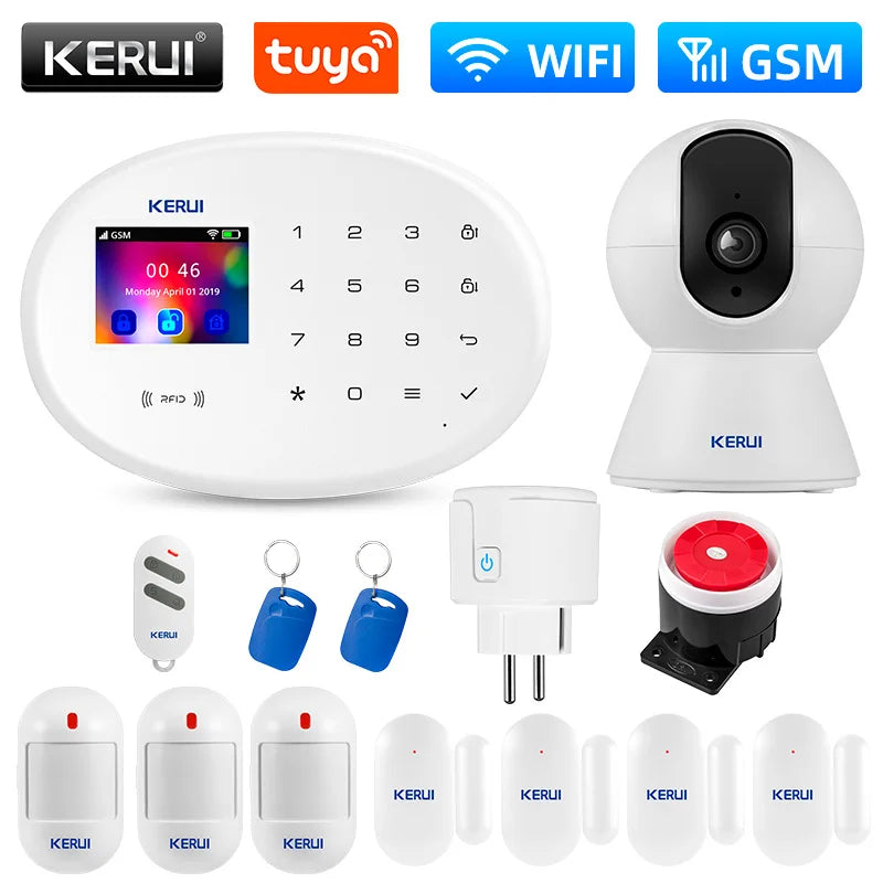 KERUI Home Security Protection W202 WIFI GSM System alarmowy Kit Tuya Smart z czujnikiem ruchu Czujnik otwarcia drzwi Obsługa Alexa