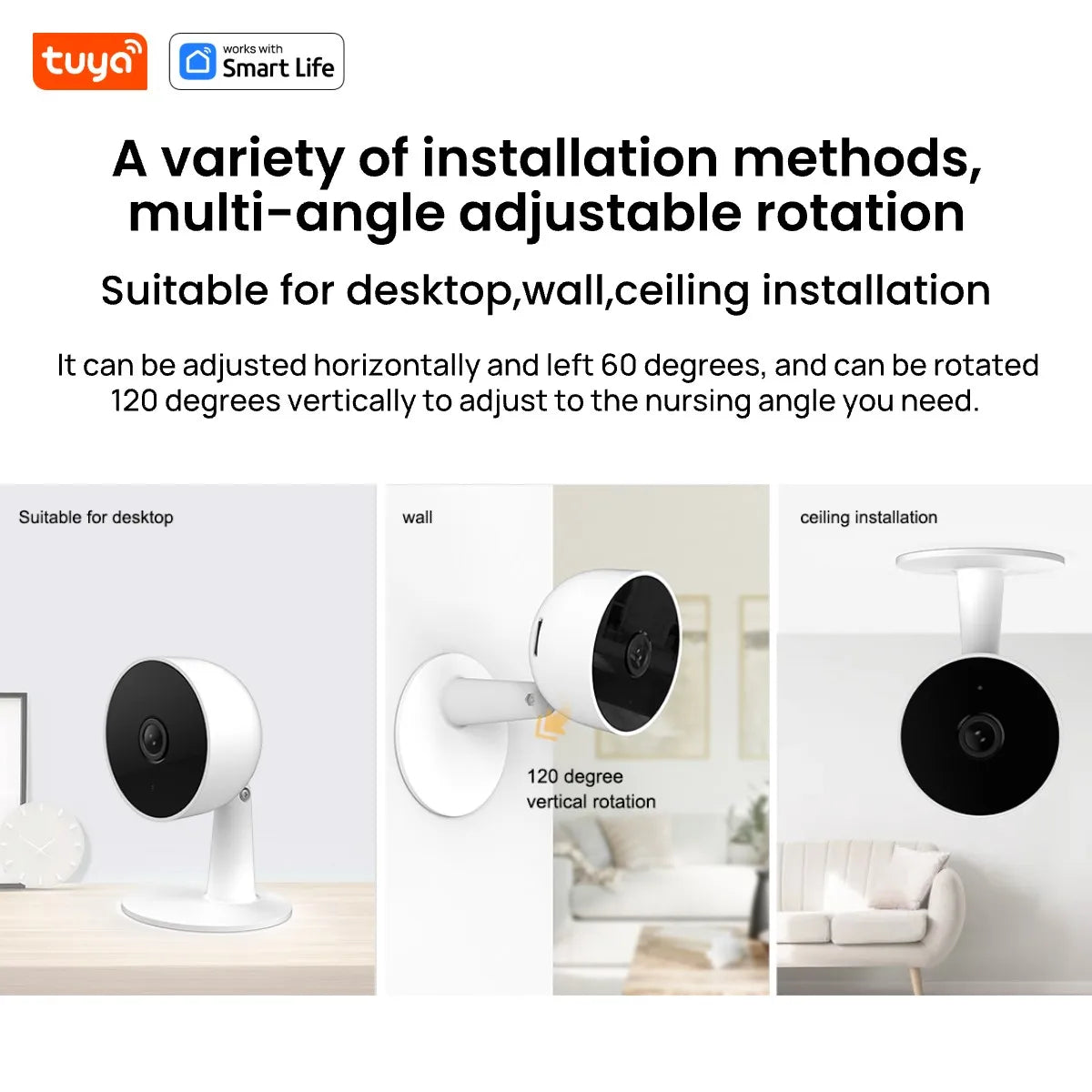 Kamera Tuya Smart 1080p Wi-Fi Smart Home Security 2MP, HD, alerty aplikacji w czasie rzeczywistym, dźwięk dwukierunkowy, z funkcją śledzenia ruchu dla dzieci i zwierząt domowych