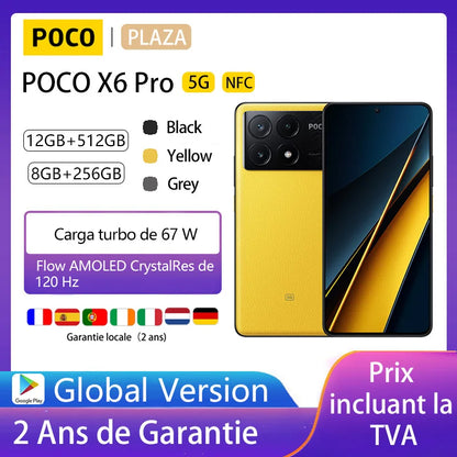 Smartfony POCO X6 Pro 5G, NFC, 120 Hz, potrójny aparat 64 MP z funkcją Bluetooth, ładowanie 67 W, 5000 mAh, lokalna gwarancja, wersja globalna