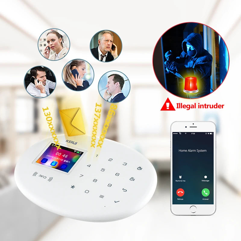 KERUI Home Security Protection W202 WIFI GSM System alarmowy Kit Tuya Smart z czujnikiem ruchu Czujnik otwarcia drzwi Obsługa Alexa