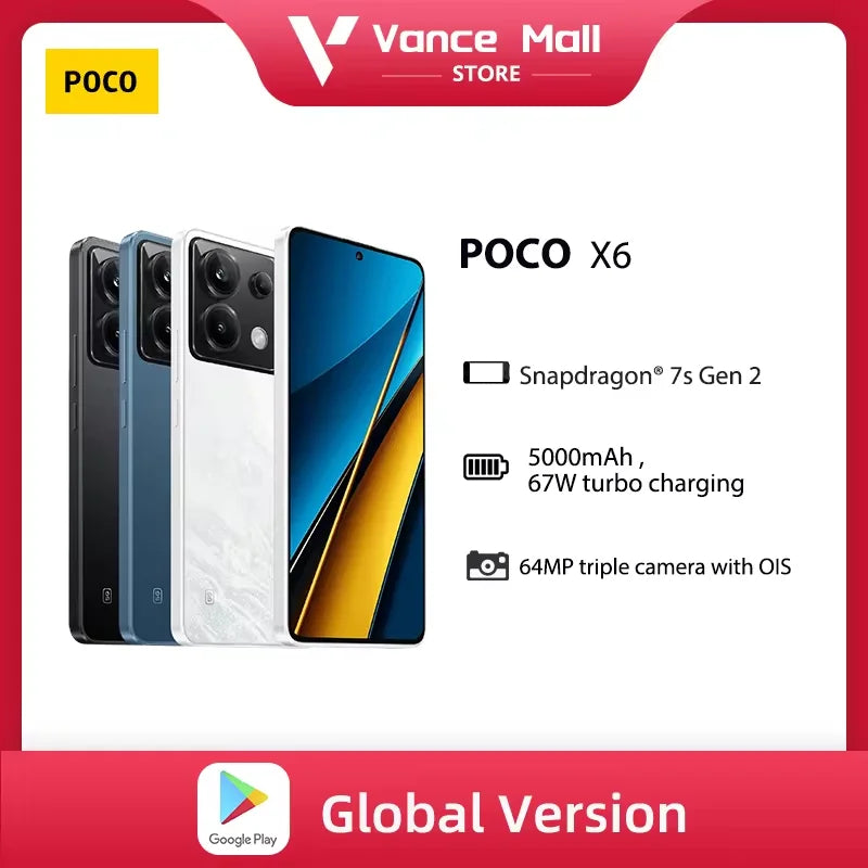 Xiaomi POCO X6 5G - Teléfono Inteligente Snapdragon® 7s Gen 2 6,67" 1,5K Flow AMOLED 120 Hz Kamera 64 MP 5000 mAh Ładowarka 67 W