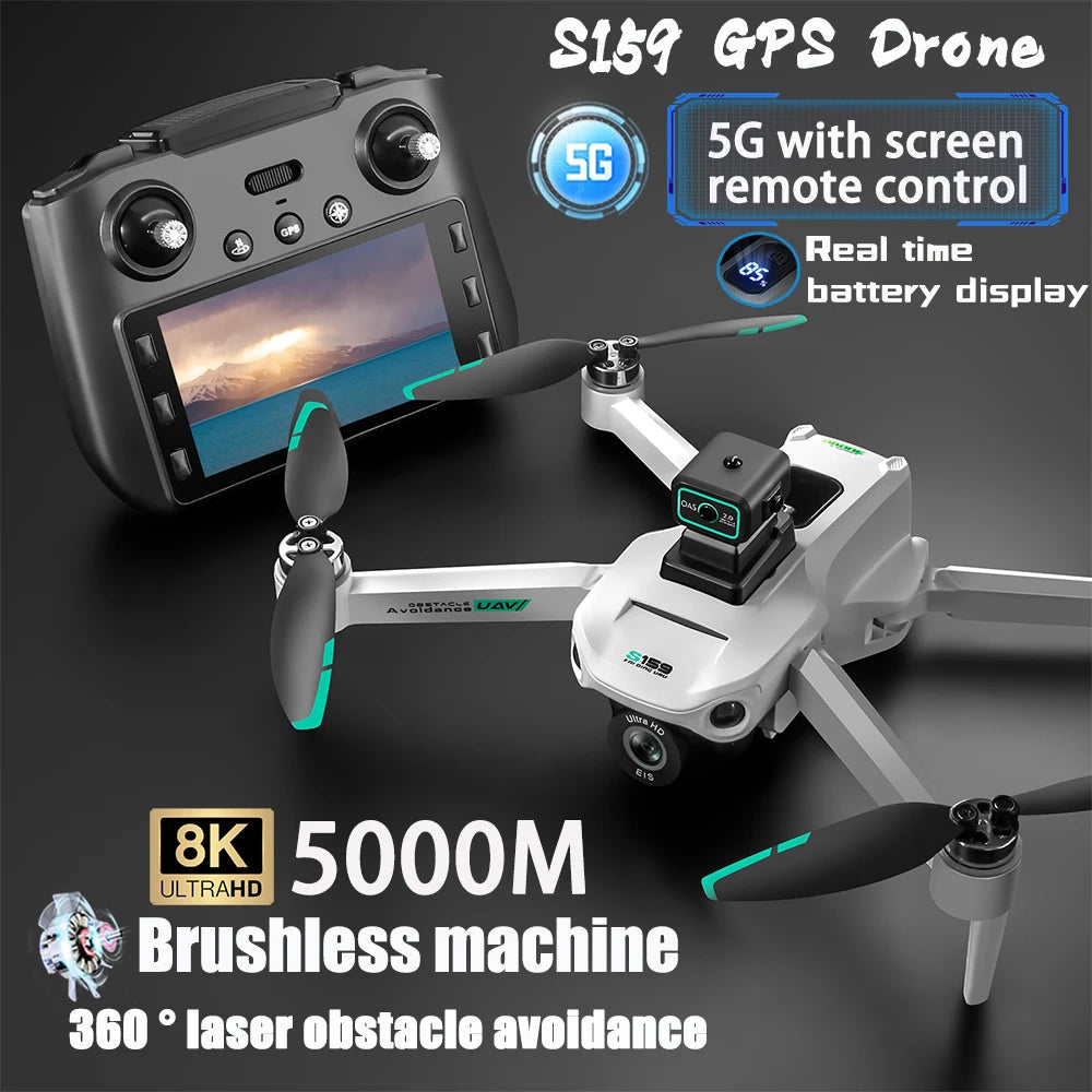 2024 Nowy S159 Drone Professional 8k Kamera Czteroosiowa Fotografia Lotnicza Z Ekranem Zdalne Sterowanie 5G WIFI GPS FPV Dron RC 5000M