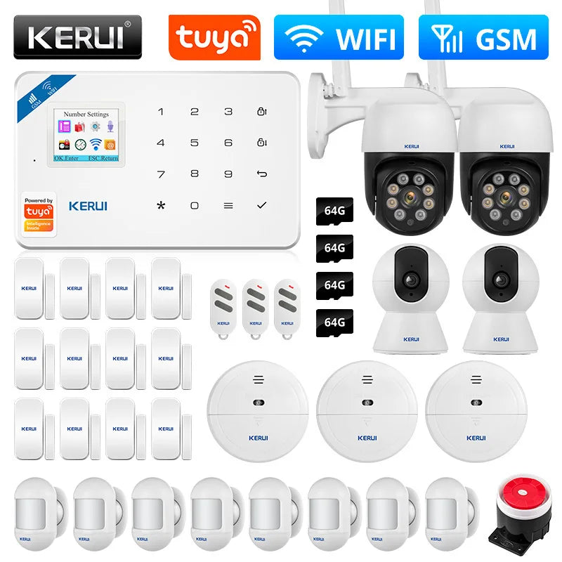 KERUI W181 System alarmowy WIFI GSM Tuya Smart APP Wsparcie Alexa Alarm bezpieczeństwa domowego Czujnik ruchu Czujnik okna i drzwi Przewodowa syrena