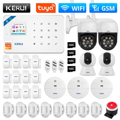 KERUI W181 System alarmowy WIFI GSM Tuya Smart APP Wsparcie Alexa Alarm bezpieczeństwa domowego Czujnik ruchu Czujnik okna i drzwi Przewodowa syrena