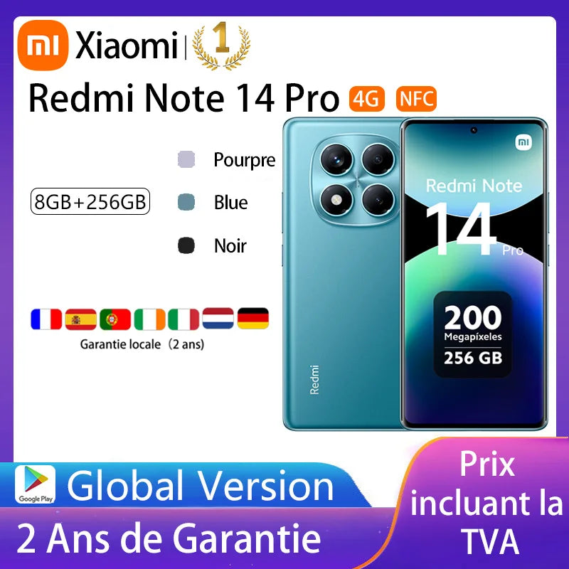 Xiaomi Redmi Note 14 Pro 4G, NFC, smartphone, MediaTek Helio G100-Ultra, AMOLED screen of inches, 120Hz, camera of 200 MP, battery of mAh