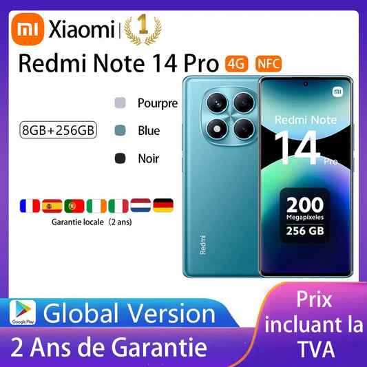 Xiaomi Redmi Note 14 Pro 4G, NFC, smartfon, MediaTek Helio G100-Ultra, ekran AMOLED cali, 120Hz, aparat 200 MP, bateria mAh