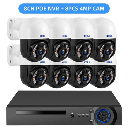 KERUI 4MP 8MP 2K 4K HD Wireless PTZ WIFI IP Security POE Camera System 4CH 8CH POE NVR Two Way Audio Video CCTV Surveillance Kit