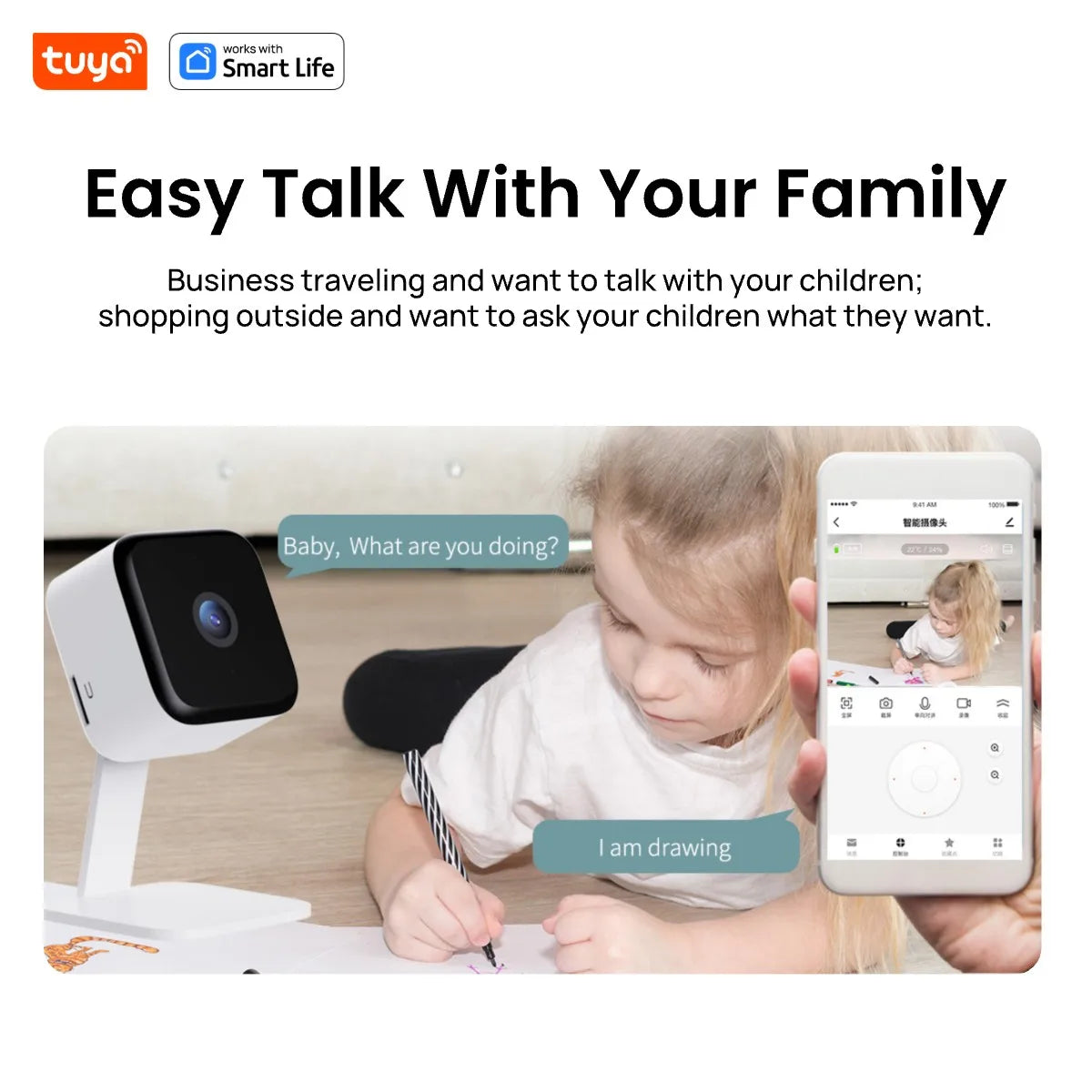 Kamera Tuya Smart 1080p Wi-Fi Smart Home Security 2MP, HD, alerty aplikacji w czasie rzeczywistym, dźwięk dwukierunkowy, z funkcją śledzenia ruchu dla dzieci i zwierząt domowych