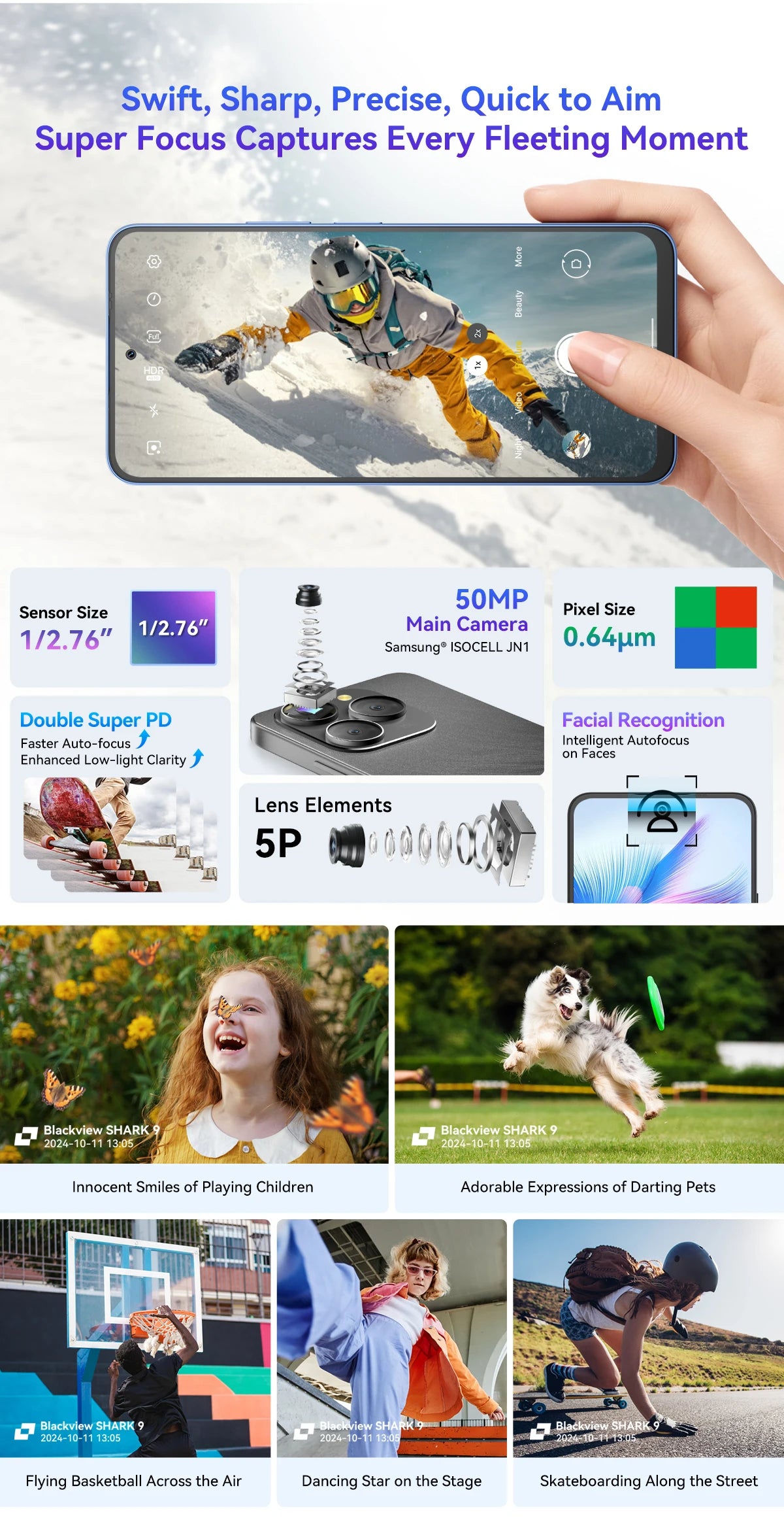 【Światowa premiera】Blackview SHARK 9 5G Smartfon 6,67'' HD+ IPS 90Hz Wyświetlacz NFC 50MP AI Główny aparat GPS Android 14 Telefon komórkowy