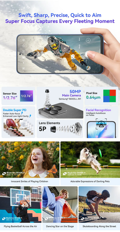 【World premiere】Blackview SHARK 9 5G Smartphone 6.67'' HD+ IPS 90Hz Display NFC 50MP AI Main Camera GPS Android 14 Mobile Phone