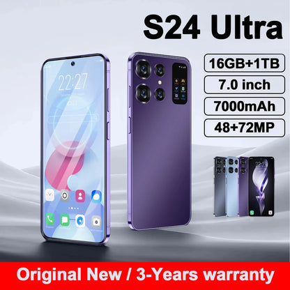 Oryginalny smartfon S24 Ultra 7.0HD Ekran 16G + 1T 7000Mah Android13 komórkowy Dual Sim Face Unlocked 5G Telefon komórkowy NFC